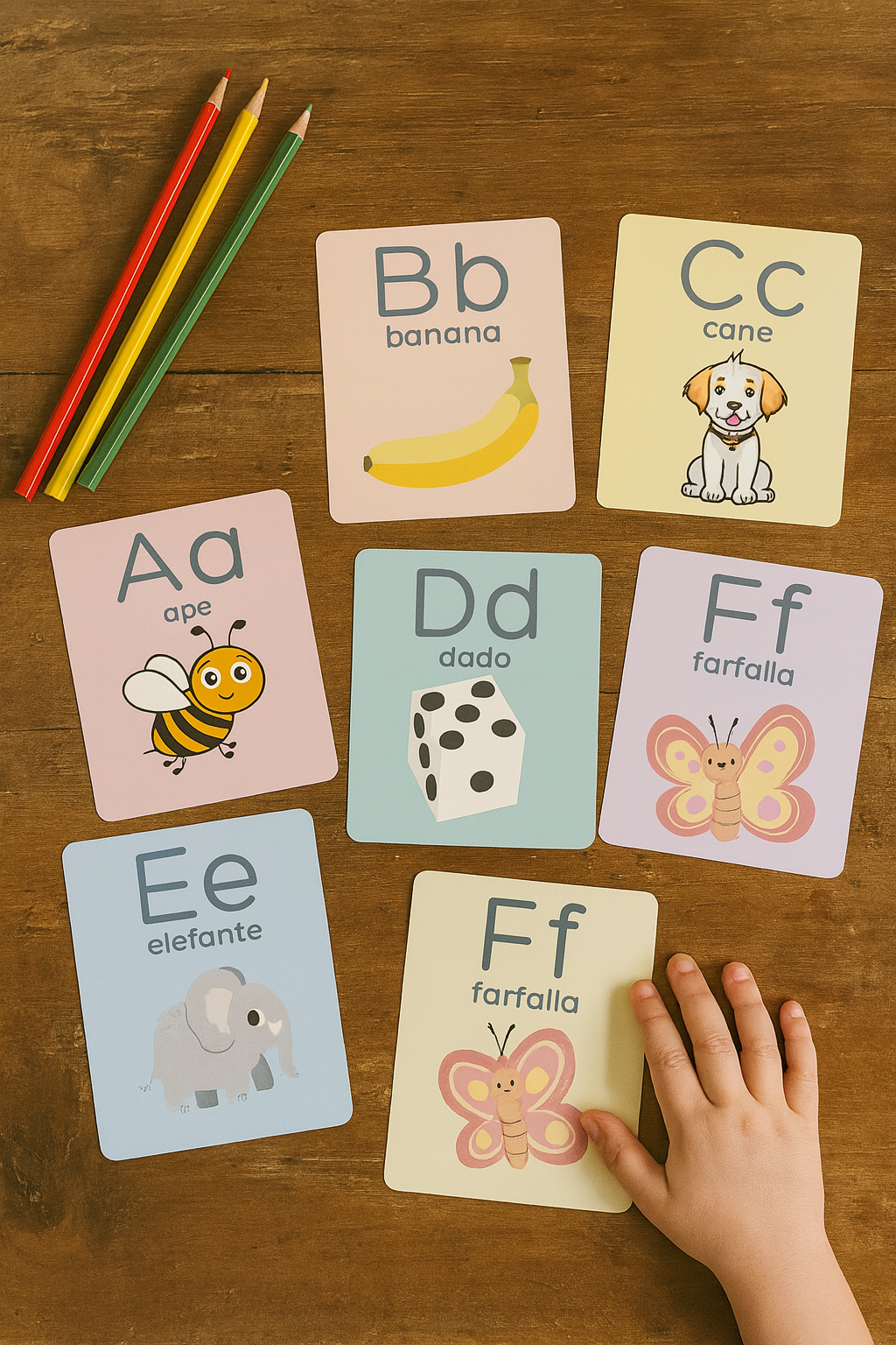 Flashcards Alfabeto Italiano per Bambini | 26 Carte Montessori Stampabili | tbc Italiano, Immagini Colorate, PDF + PNG + JPG